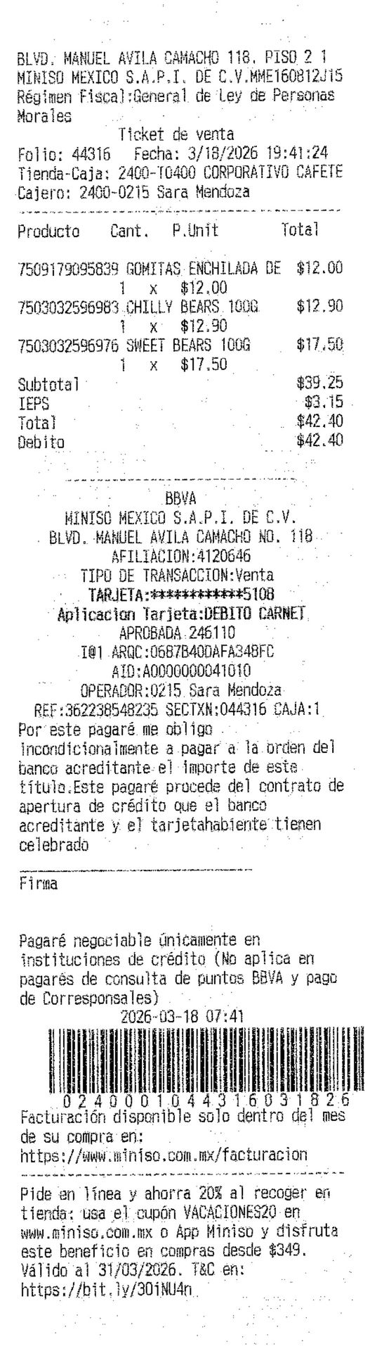 ticket de miniso-mexico